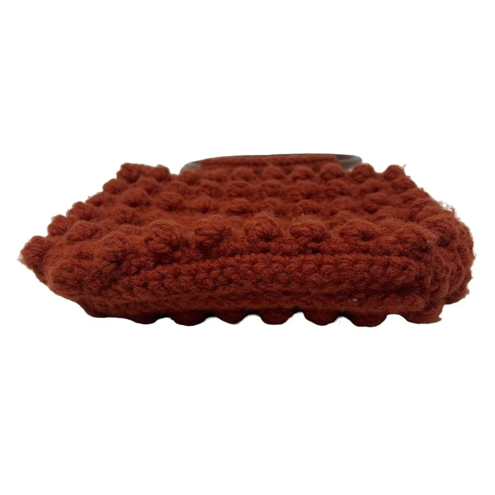 Crochet Purse‎ Women's Vintage Burnt Orange Bobble Bag Plastic Circle Handles